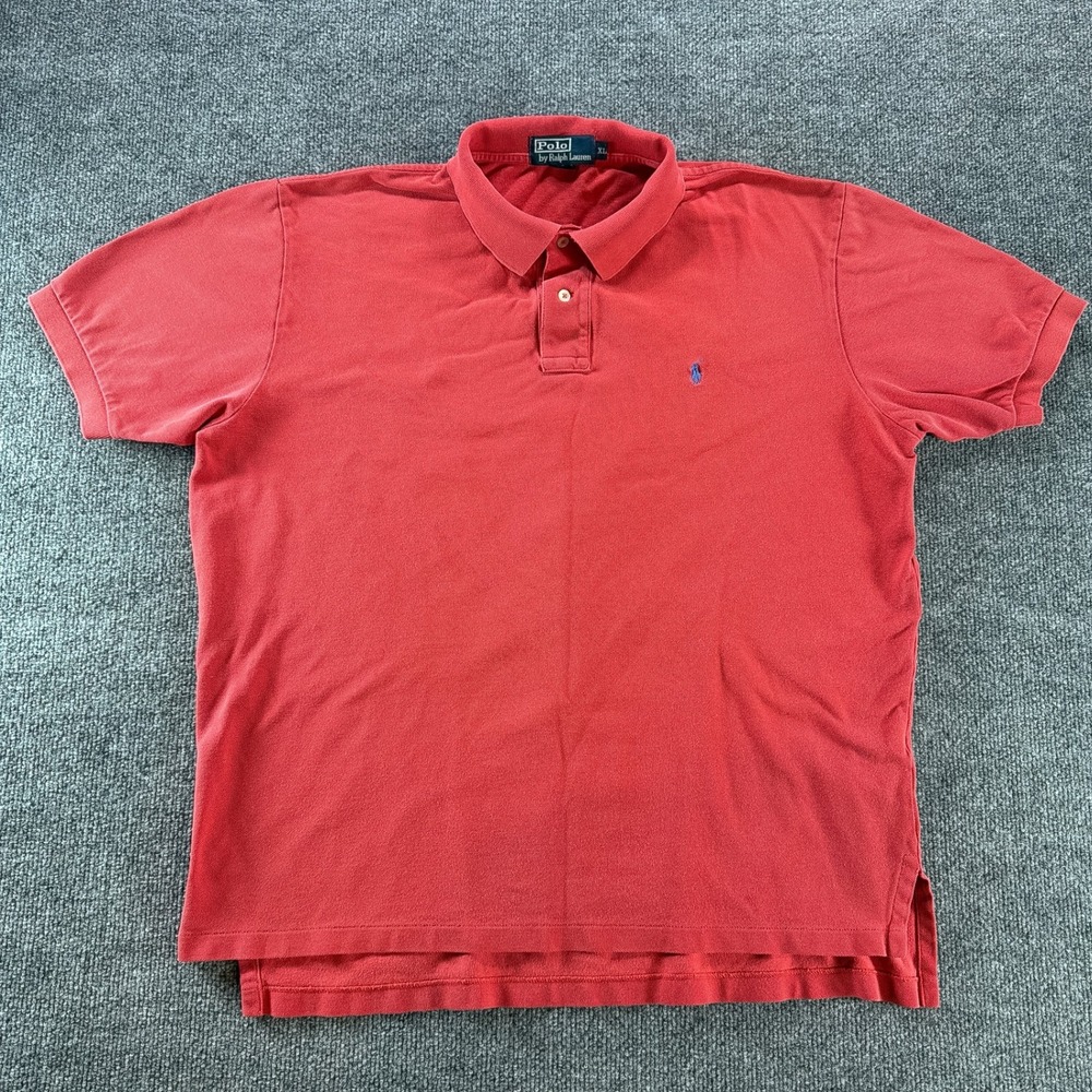 Polo Ralph Lauren Mens XL Red Short Sleeve Pique Cotton Polo Shirt Blue Pony